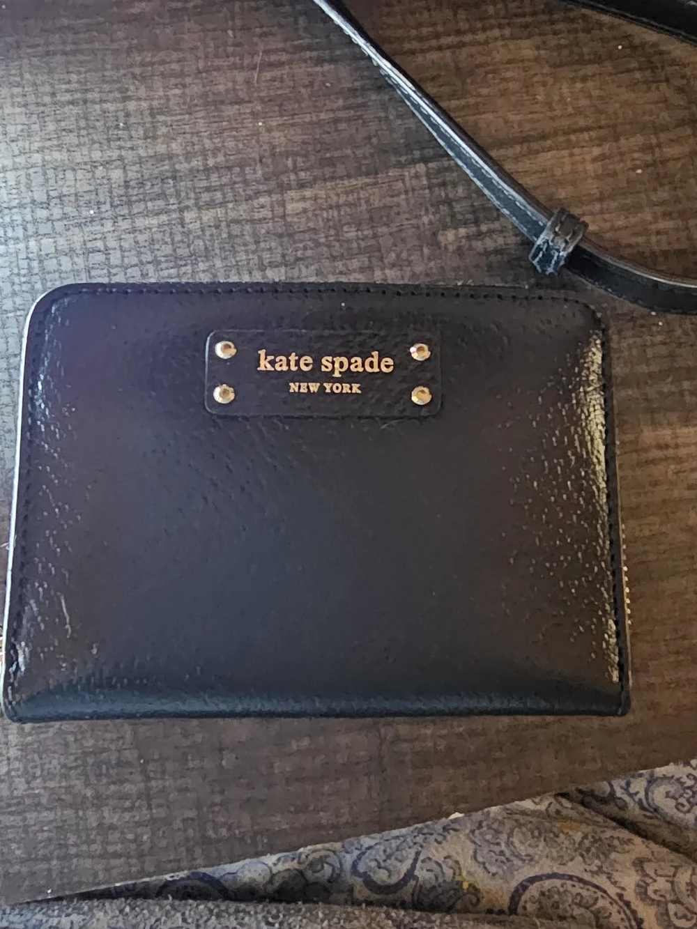 Kate Spade NY Leather Crossbody Bag with Blue Scarf Accent And Wallet